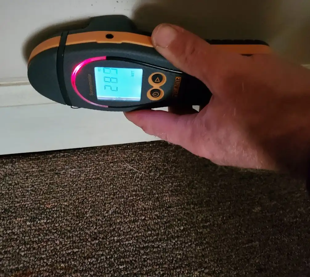 Moisture detection at baseboard during Burst Pipe Cleanup in Speedway